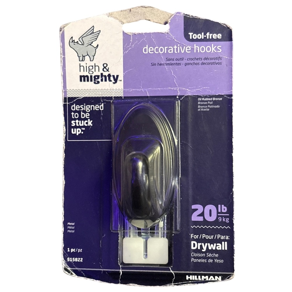 NEW High & Mighty Oil Rubbed Bronze Decorative Drywall Hook 20 lb Tool-Free
